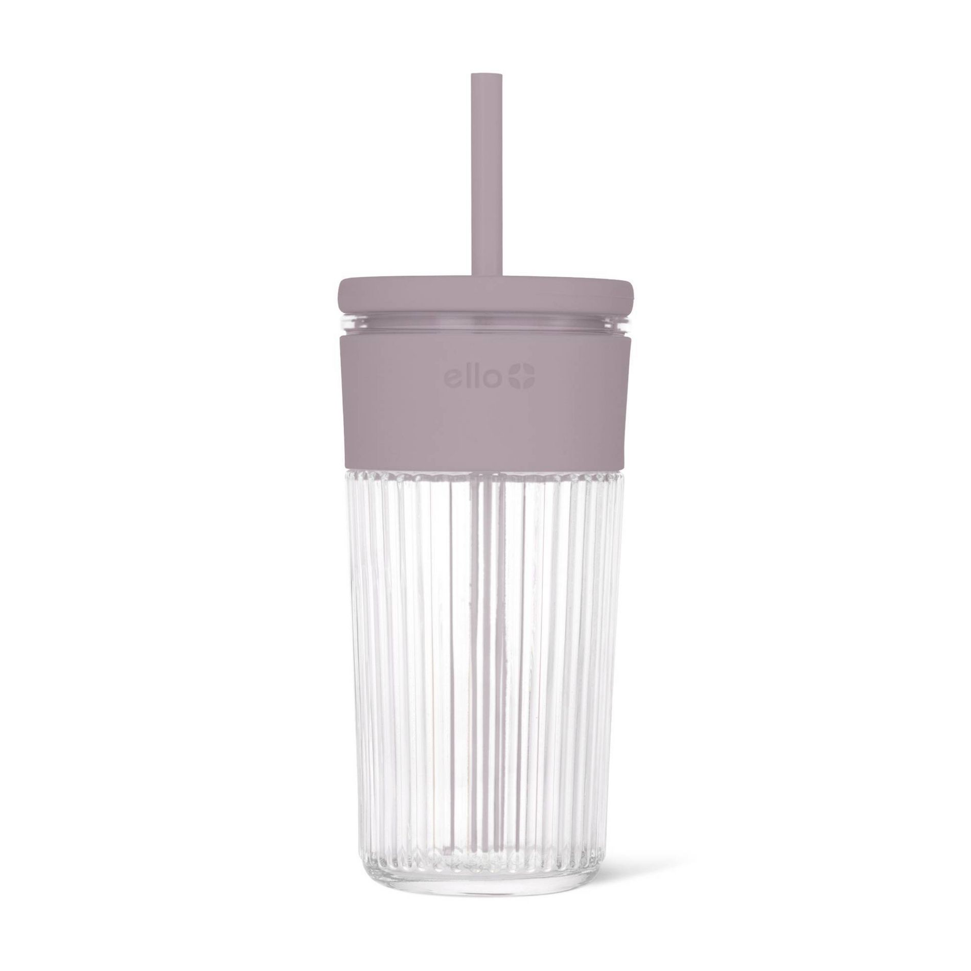 Ello Ava 18oz Glass Straw Tumbler Purple