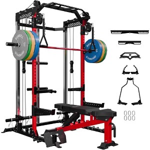 ER KANG Power Cage, 2000LB Squat Rack, Dual Pulley Cable Crossover System, Multi-function Free Weight Home Gym Workout Machine with Attachments - 1 of 4