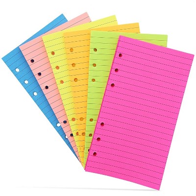 6 Pack 40 Sheets Each 6 Hole Ring Punch College Ruled Lined Filler Paper Notebook Writing Paper, 6.8 x 3.75 in, Neon Colors