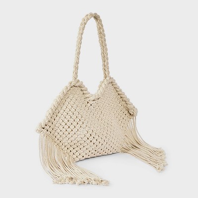 Universal Thread Hand Crafted Cotton Macrame Fringe Tote Bag - Universal Thread™ Cream — фото 3