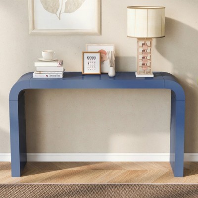 KIGFTSOD Minimalist Acacia Veneer Entryway Table with Two Legs, Stylish and Elegant Design for Narrow Spaces and Living Rooms, Entrances, Navy