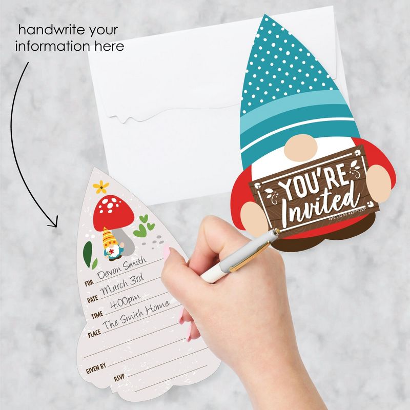Big Dot of Happiness Garden Gnomes - Shaped Fill-In Invitations - Forest Gnome Party Invitation Cards with Envelopes - Set of 12, 2 of 8