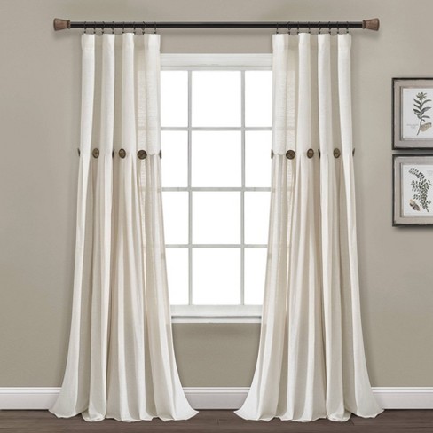 95x40 Farmhouse Linen Button Light Filtering Window Curtain Panel Off  White - Lush Décor