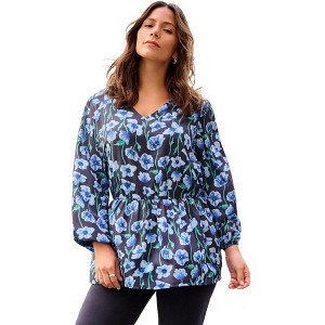 Avenue V-Neck Blouson Elastic Waist Blouse - 1 of 2