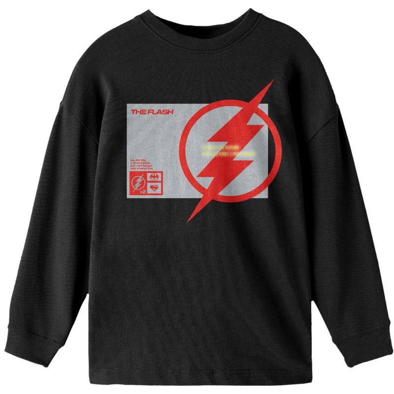 Flash Saving The Future And The Past Youth Black Long Sleeve Shirt, 1 of 2
