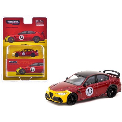 Alfa Romeo Giulia GTAm #13 Red Metallic and Yellow with Black Top "Global64" Series 1/64 Diecast Model by Tarmac Works
