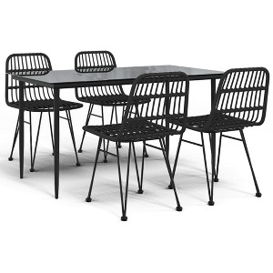 vidaXL Garden Dining Set Black Steel, Polyethylene, Tempered Glass - 55.1" Table Length Black 4 Items - 1 of 4