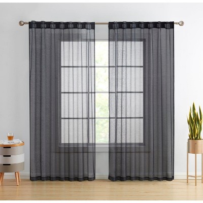 HLC.ME Lauren Semi Sheer Light Filtering Transparent Pocket Top & Back Tab Lightweight Window Curtain Panels, Set of 2