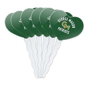 George Mason University Patriots Logo Heart Love Cupcake Picks Toppers Decoration Set of 6 - 1 of 4