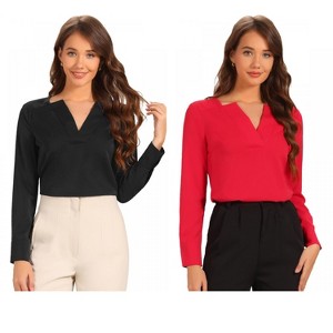 INSPIRE CHIC Women's Elegant Long Sleeve V Neck Work Office Blouse 2 Packs - 1 of 4