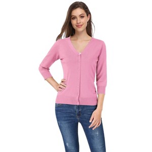 Clearlove Women's 3/4 Sleeve Button Down Sweater Cardigan - 1 of 4
