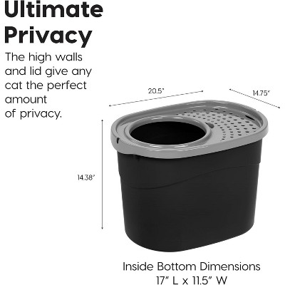Large Black and Gray Top Entry Cat Litter Box with Scoop
