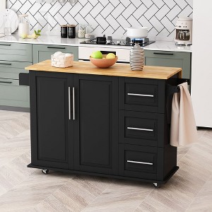 Kitchen Island on Wheels, Kitchen Island Cart w/Lockable Casters, 3 Large Drawers, 2-Door Cabinet, Towel Handle, Adjustable Shelves & Spacious Top - 1 of 4