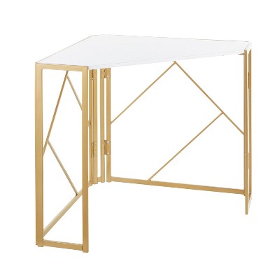 Folia Corner Desk Gold White, Bed Bath And Beyond Bookcase With Folding Desk