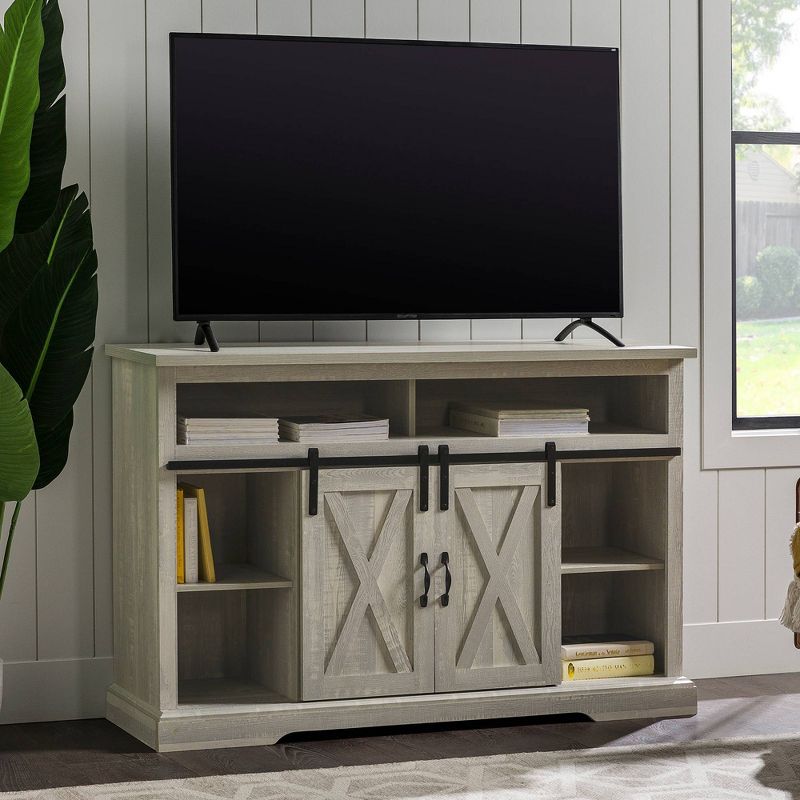 Transitional Sliding Barndoor Highboy TV Stand for TVs up to 58" - Saracina Home, 3 of 21