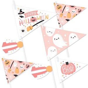 Big Dot of Happiness Pastel Halloween - Triangle Pink Pumpkin Party Photo Props - Pennant Flag Centerpieces - Set of 20 - 1 of 4