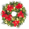 24" Pre-Lit Christmas Wreath with Berries Pinecones Poinsettia Flowers Lighted Artificial Christmas Wreath for Home Indoor Outdoor Decorations - 3 of 4