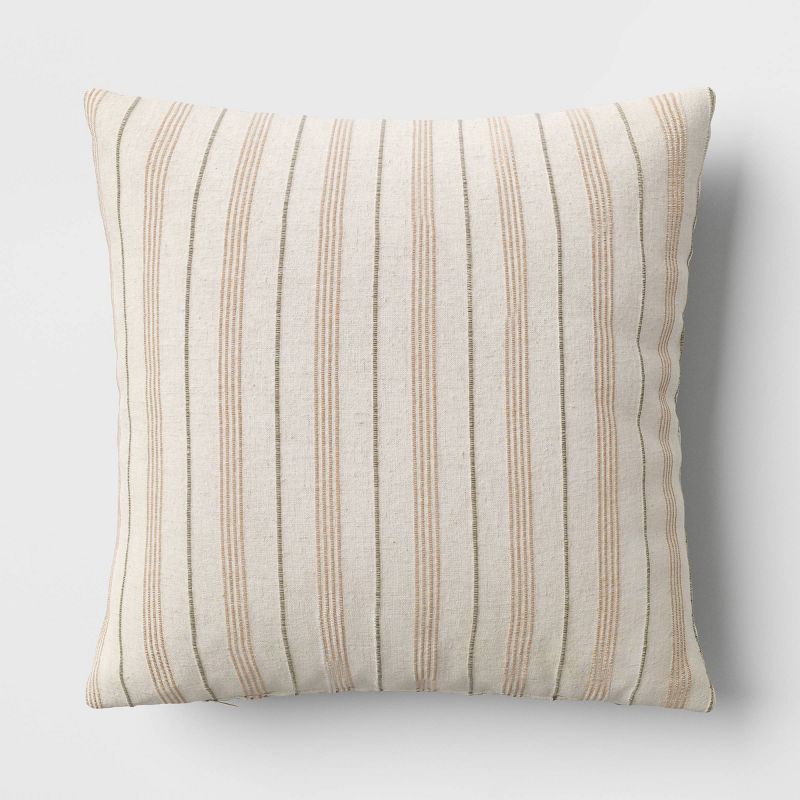 Cotton Flax Woven Striped Square Throw Pillow - Threshold™, 1 of 8