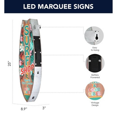 Vintage Metal LED Surf Shop Sign with Tropical Print