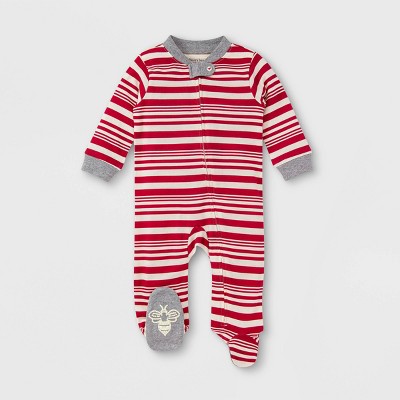 Burt's Bees Baby® Peppermint Striped Sleep N' Play Pajama - Cardinal Red 6-9M