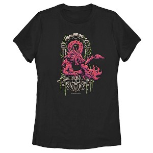 Women's Dungeons & Dragons Red Dragon Logon On Top of Skull T-Shirt - 1 of 4