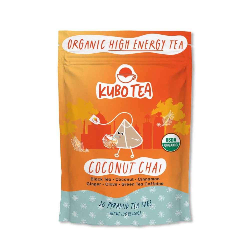 Kubo Tea Organic High Caffeine Spiced Coconut Blend Coconut Chai Black Tea Bags - 20ct