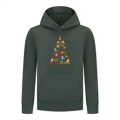 Everyday Kids Christmas Collection Construction Truck Tree Boys Pullover Hoodie – Holiday Sweatshirt - Green
