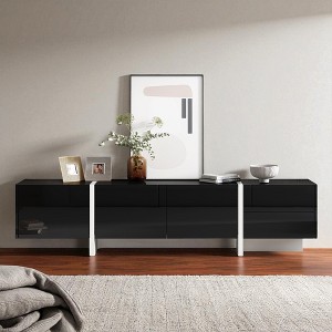 Contemporary 74.8" TV Stand for TVs up to 80", Modern High Gloss Media Console with 3 Cabinets & 2 Drawers for Living Room - 1 of 4