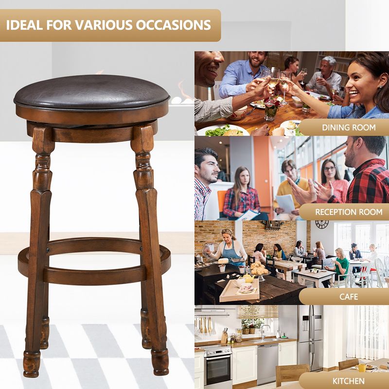 Costway Set of 4 29'' Swivel Bar Stool Leather Padded Dining Kitchen Pub Chair Backless, 5 of 11
