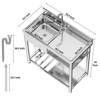 Huxxion Stainless Steel Utility Sink, Free Standing Single Bowl Kitchen Sink with Cold and Hot Water Pipe, Outdoor Basin Station with Cabinet - 3 of 4