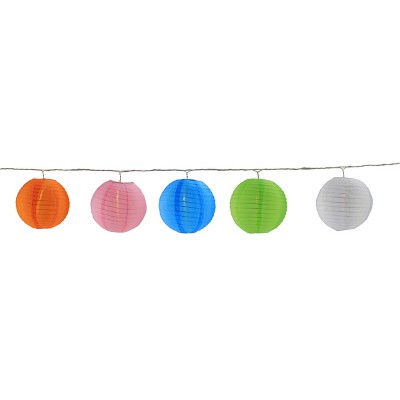 Northlight 10-Count Colorful Summer Paper Lantern Lights, Clear Bulbs