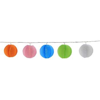 Northlight 10-Count Colorful Summer Paper Lantern Lights, Clear Bulbs