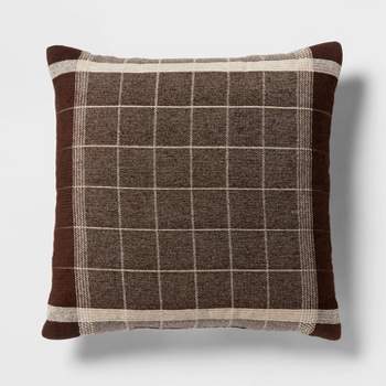 24"x24" Euro Traditional Woven Plaid Decorative Pillow Brown - Threshold™