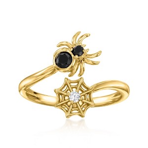 Ross-Simons 0.70 ct. t.w. Black Spinel Spider Bypass Ring With Single Lab-Grown Diamond in 18kt Gold Over Sterling - 1 of 4
