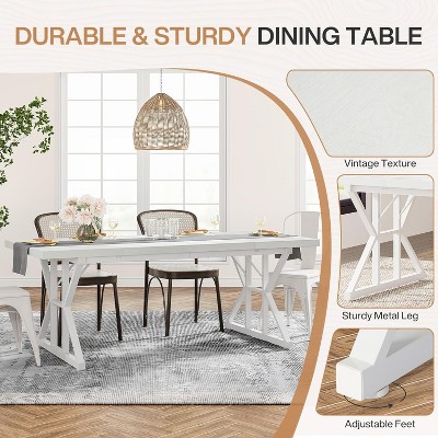 White Farmhouse 71-Inch Rectangular Wood Dining Table for Six