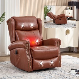 Heat Massage Recliner Chair with Rocker & 360° Swivel, Manual Handle, Fabric Upholstery for Living Room - 1 of 4