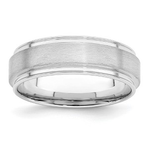 Black Bow Jewelry 7mm Rhodium Plated Sterling Silver Brushed Flat Grooved Edge Band - 1 of 4