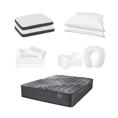 Vynxaria Restonic Mattress with Dual Cooling Tech and 800-Series Coils, Plus 9-Piece Bedding Set (Pillows, Sheets, Bolster)