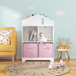 SEVOBAL Decorative Bookshelf Kids Dollhouse Bookcase with Storage and 2 Collapsible Fabric Drawers for Playroom Bedroom, White, 24.1"*11.8"*35.8" - 1 of 4