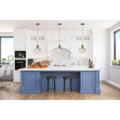 Antique Brass and White Glass Drum Pendant Light, 9"