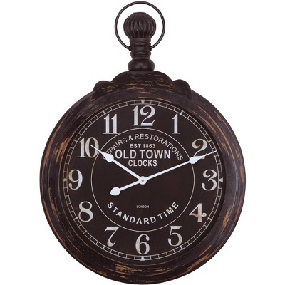 Pocket Watch Wall Clock Distressed Iron - Yosemite Home Decor