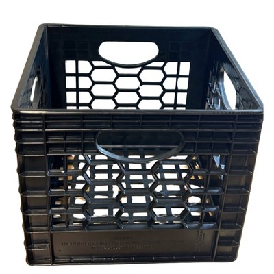 CrateMate Heavy-Duty 24QT Black Milk Crate for Storage & Organization | Perfect for Home, Camping, Worksite | Stackable, Durable, USA Made