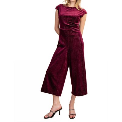 Women's Claudine Round Neck Waist Pleats Velvet Jumpsuit - Nyland