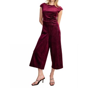 Women's Claudine Round Neck Waist Pleats Velvet Jumpsuit - Nyland - 1 of 3