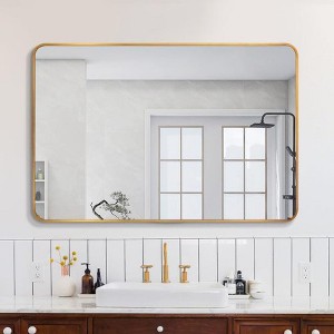 Wooakway Rectangle Black/Gold/Silver Metal Accent Wall Mirror Modern Bathroom Vanity Mirror for Living Room Entryway Over Mantel Decor - 1 of 4