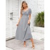 Womens High Waist Maxi Dress Sweetheart Smocked Neckline Short Puff Sleeve Plaid Casual Elegant Cute Dresses Button Down - 2 of 4
