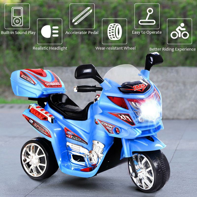 Costway 3 Wheel Kids Ride On Motorcycle 6V Battery Powered Electric Toy Power Bicycle, 3 of 11