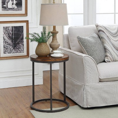 Orson 18" Round Chestnut Wood Veneer Top Accent Table with Black Metal Frame