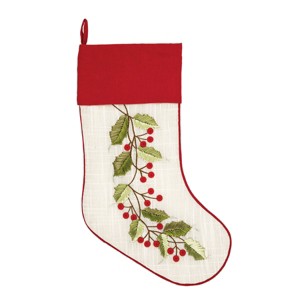 C&F Home 20" Joy Wreath with Red Holly Embroidered Hanging Large Christmas Stocking - 1 of 2