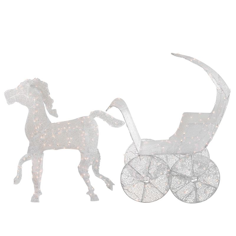 Northlight  57" Pre-Lit White 3D Horse and Carriage Christmas Yard Decor, 1 of 3